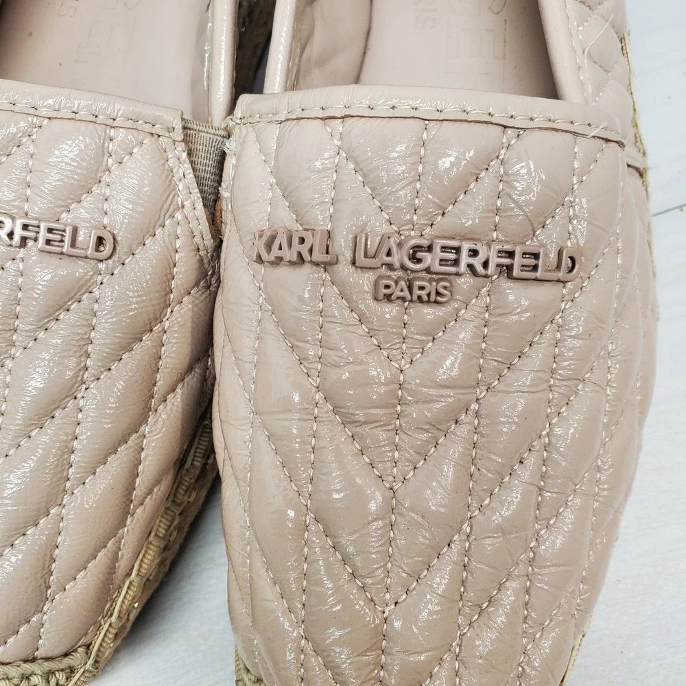 Karl Lagerfeld Paris Quilted Patent Espadrille‎ Flats Slip On Shoes Women 11M
